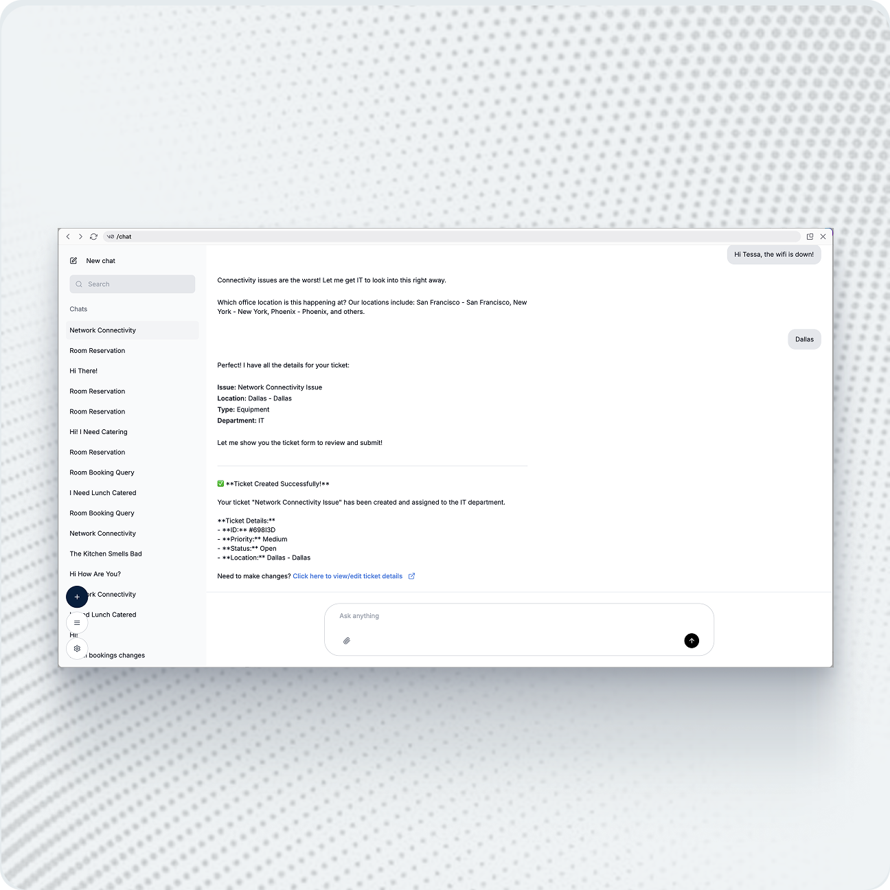  A software interface for an employee ticketing system.