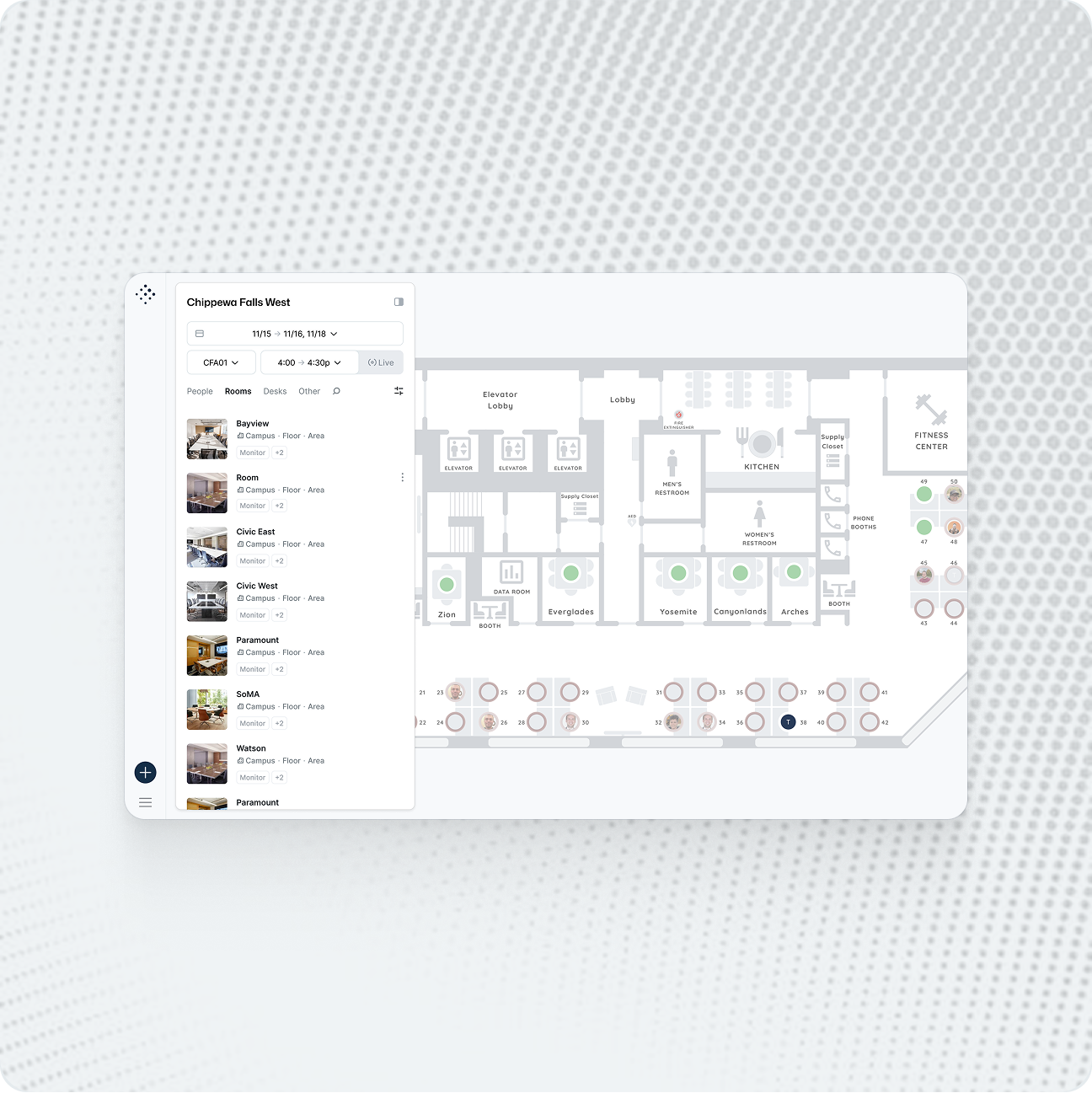  An interactive map for exploring and reserving office desks.