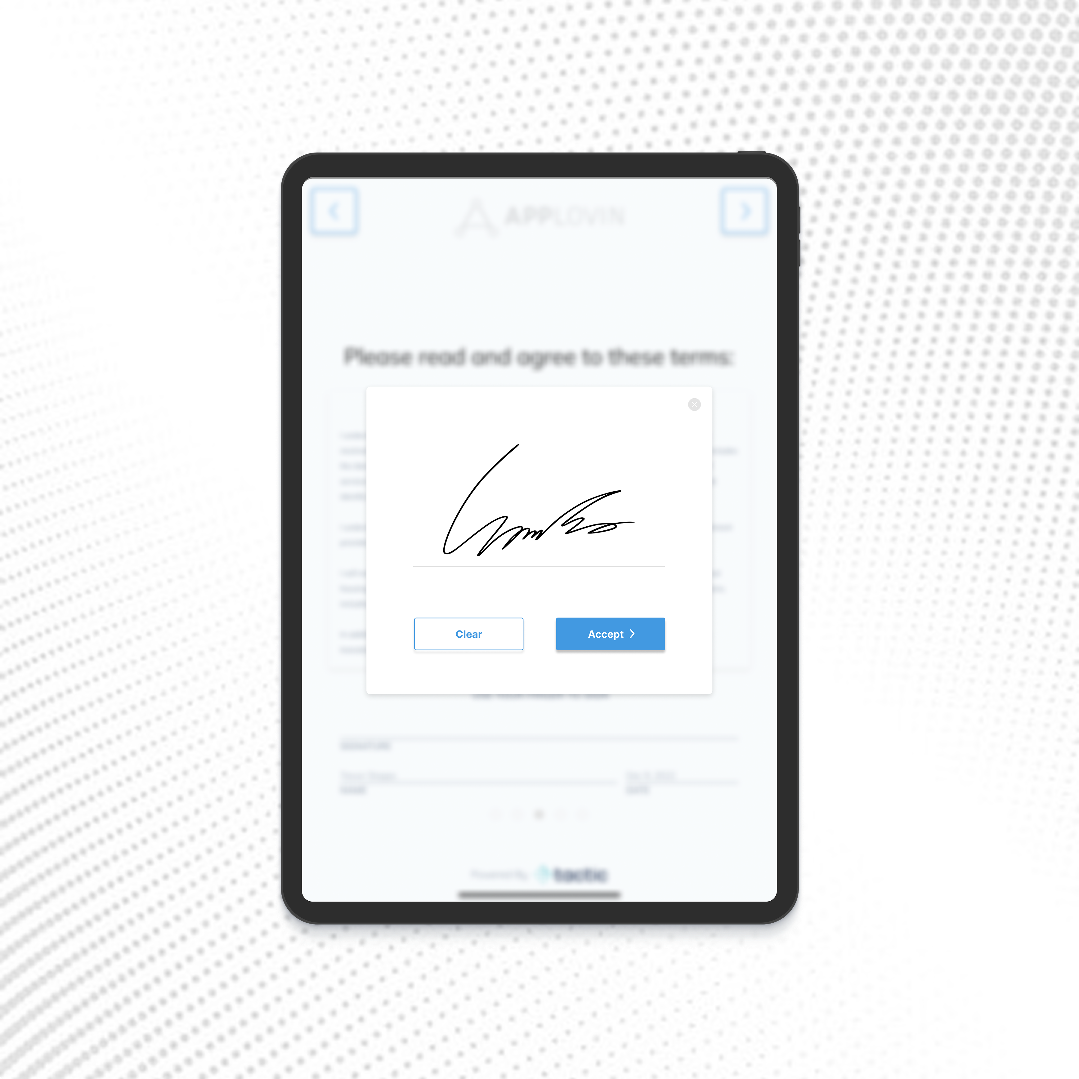  A tablet displaying a digital signature agreement.