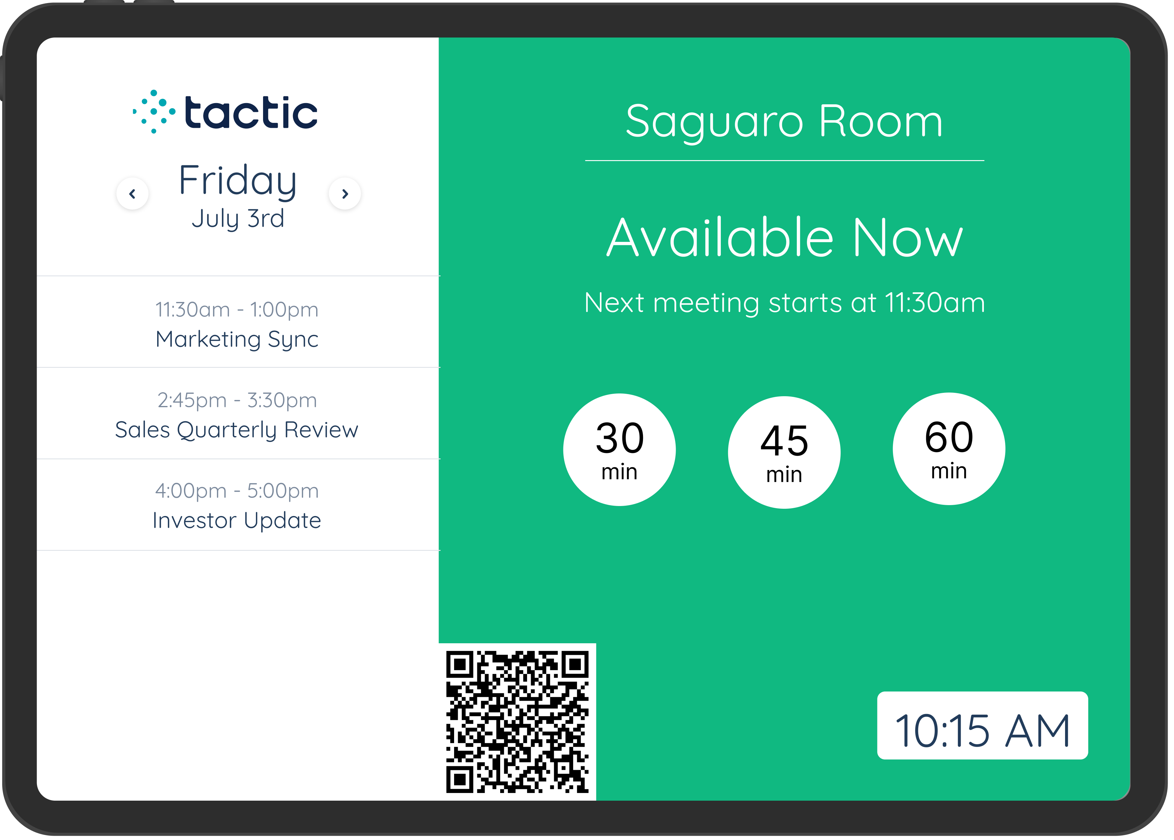 Room booking tablet interface