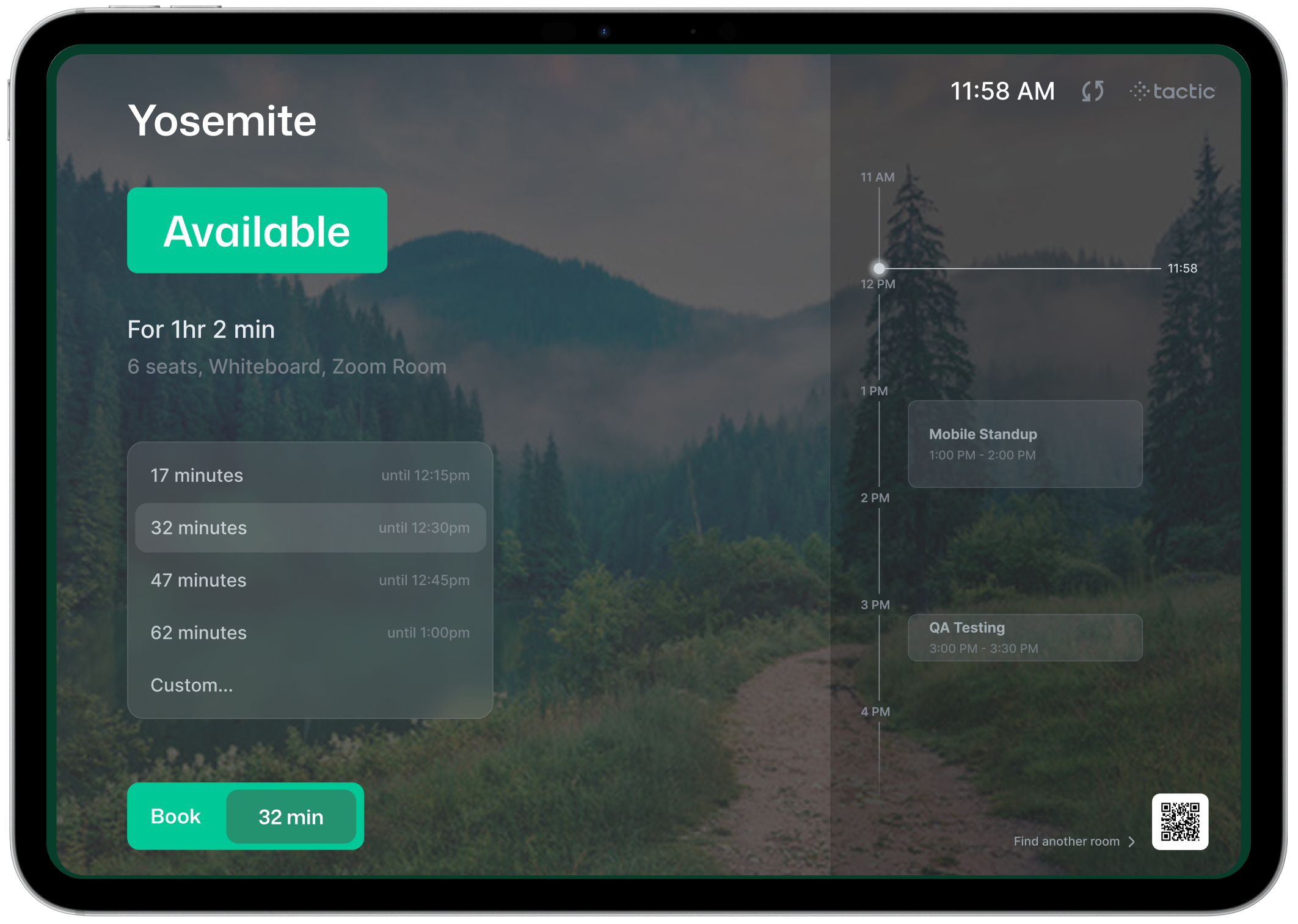 Room booking tablet interface
