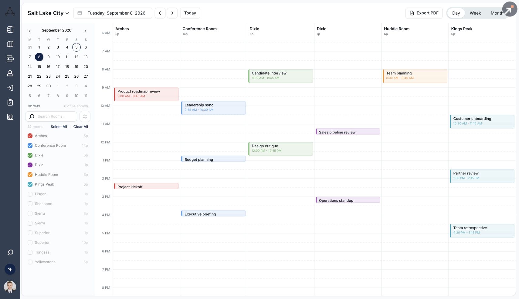 Tactic meeting room scheduling timeline