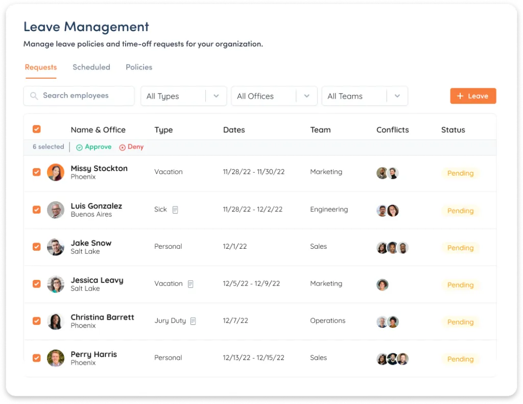 admin dashboard to approve leave requests