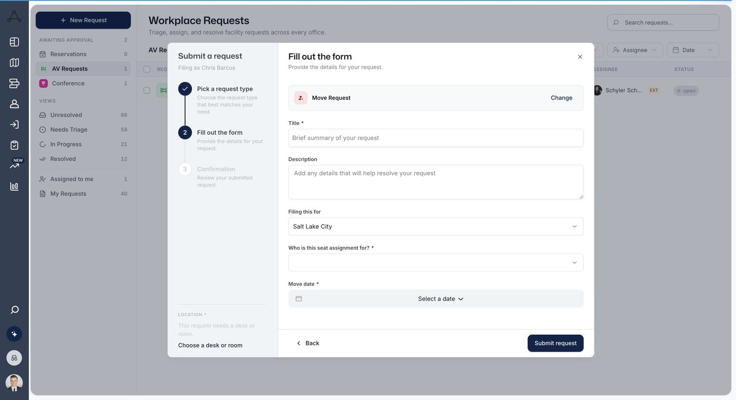Tactic Workplace Requests move-request form.
