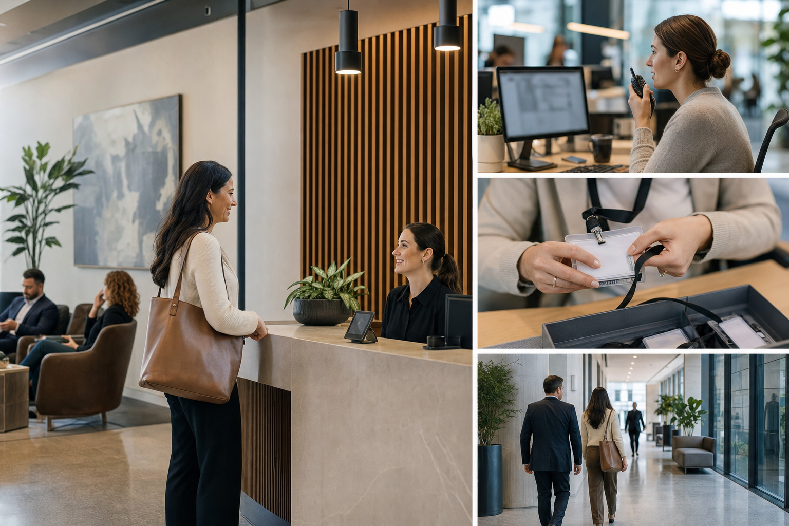 Workplace reception area prepared for a scheduled visitor with clear access and check-in controls