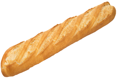 Baguette recién horneada con cortezas doradas y cortezas diagonales.