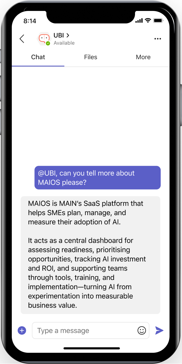 Screenshot of UBI running in Teams