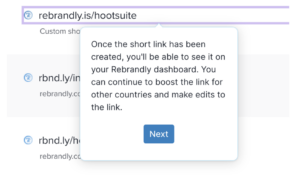 Confirmation messages visually let you know that your new customized link is ready for platforms like LinkedIn, Facebook, or Instagram. Share away!