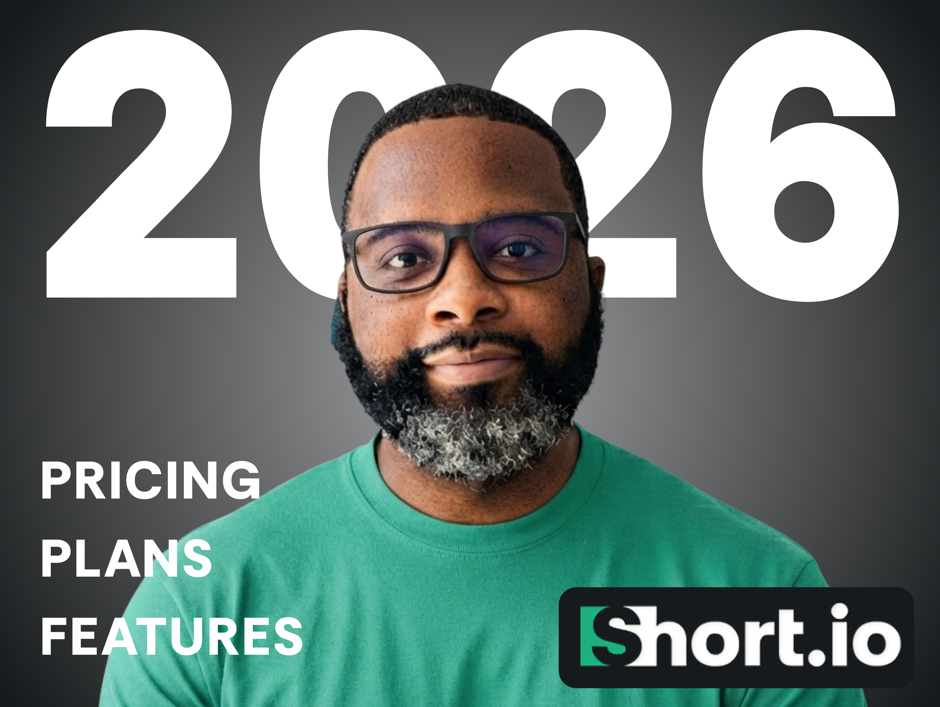 Dominique Jackson in a green t-shirt next to the words 2026 Pricing, Plans, Features and the Short.io logo