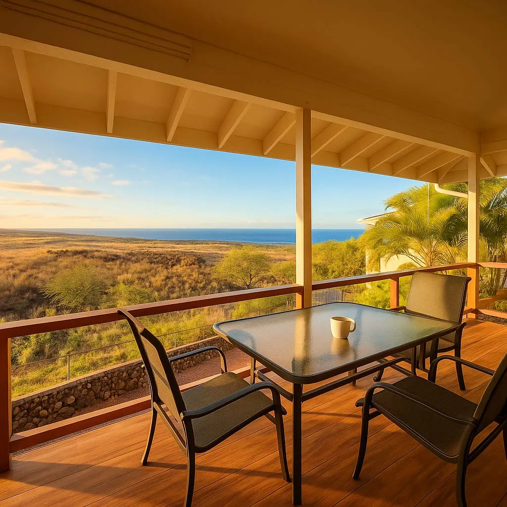 Morning coffee overlooking Mauna Lani, Hualalai, and the beaches of Puako 