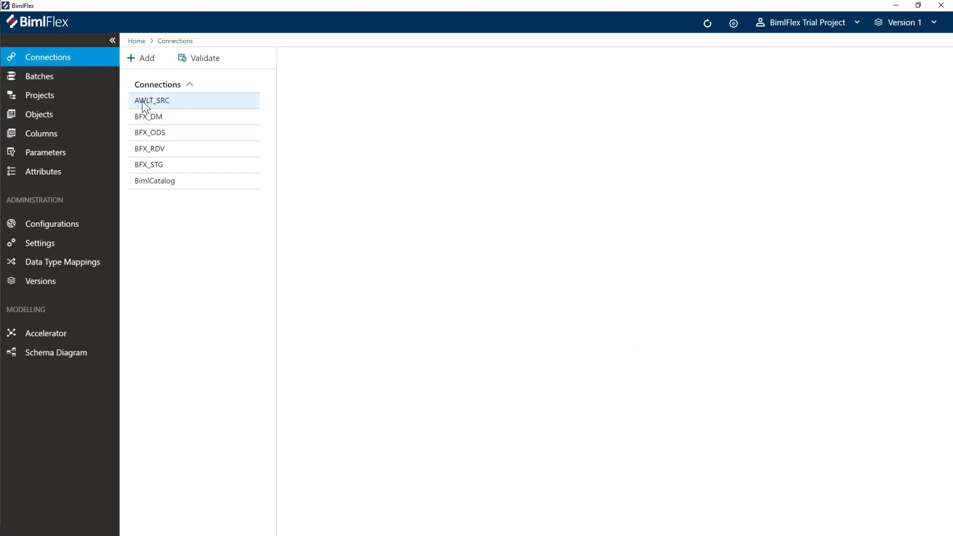 Configuring connections for source, staging, ODS, and data vault layers