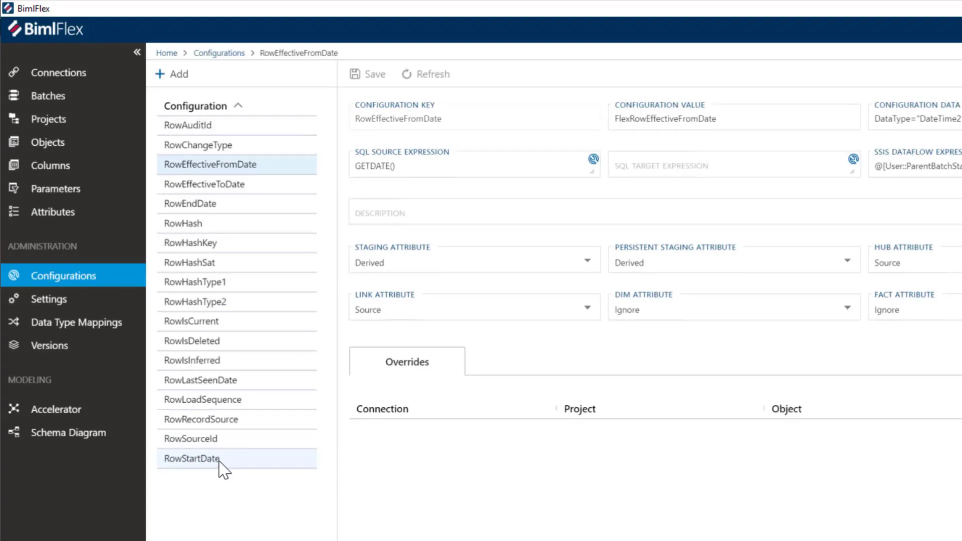 Configuration settings in BimlFlex for metadata keys
