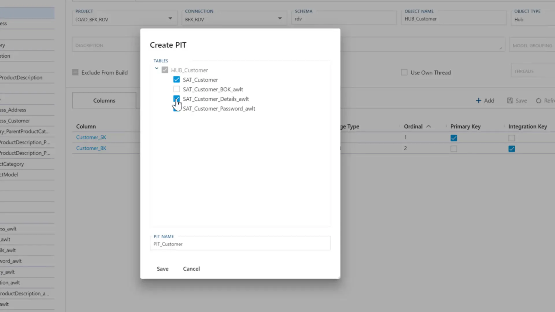 Creating point-in-time tables across satellites