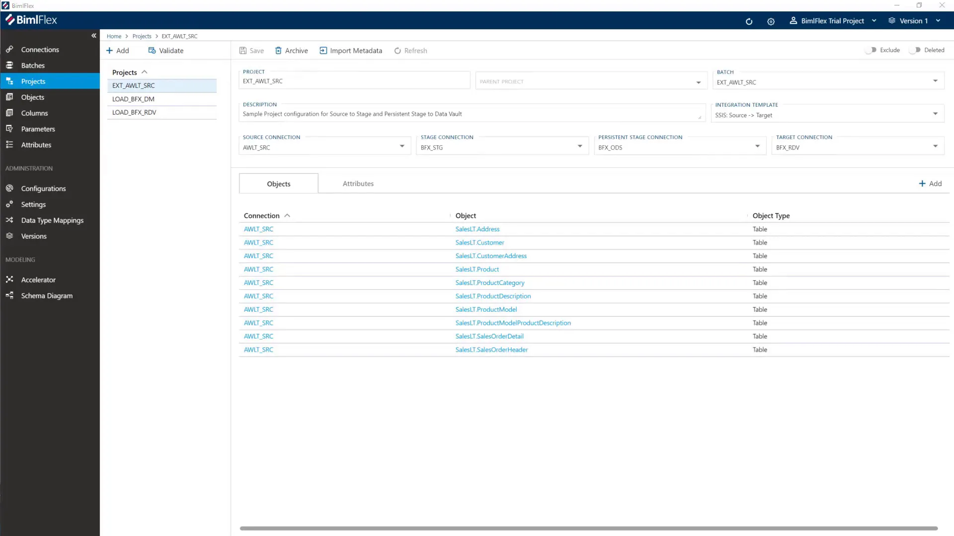 Imported views for data mart layer