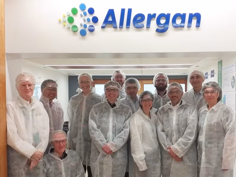 Group of doctors in protective gear at Allergan’s Botox manufacturing facility in Ireland.