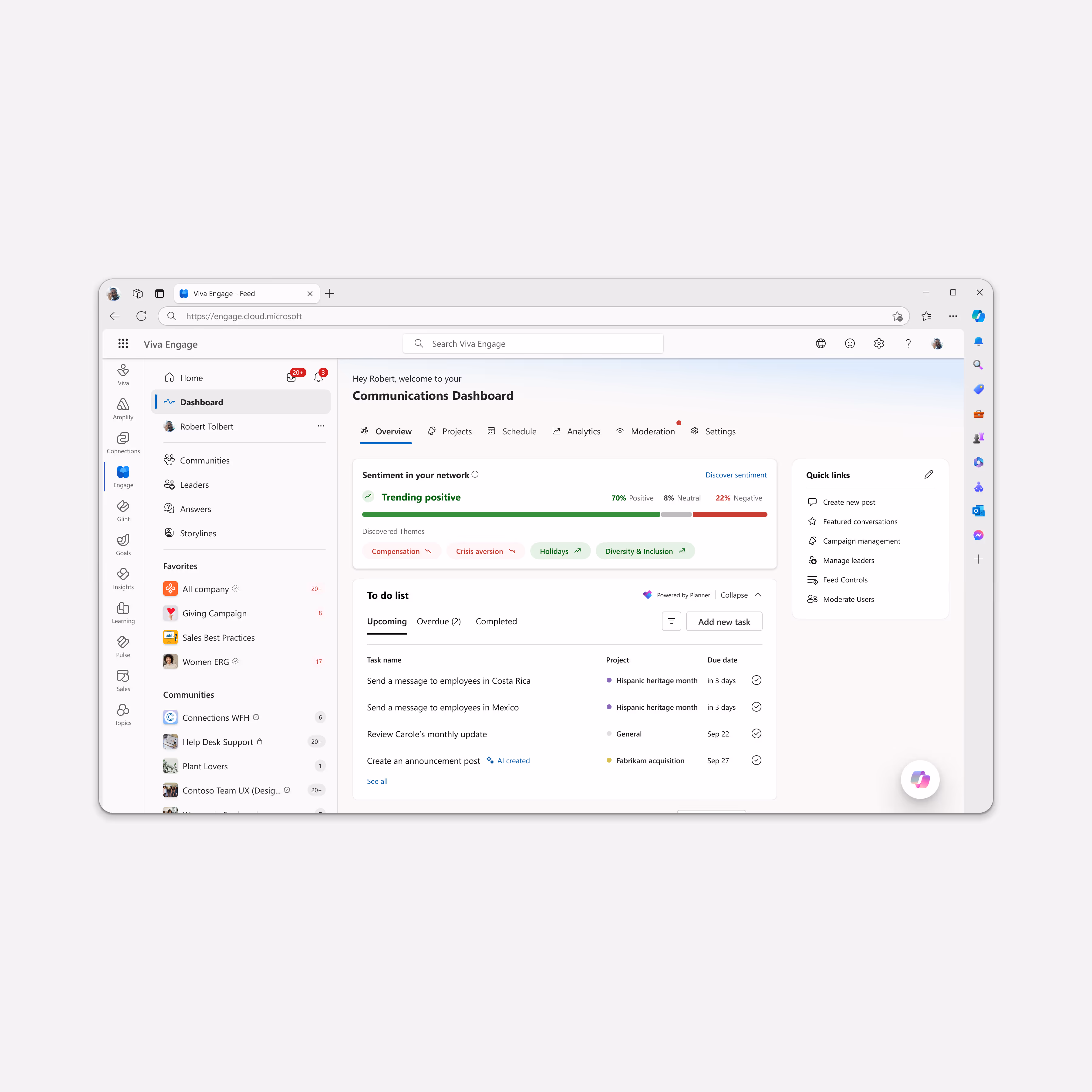 Overview image of the corp comms dashboard