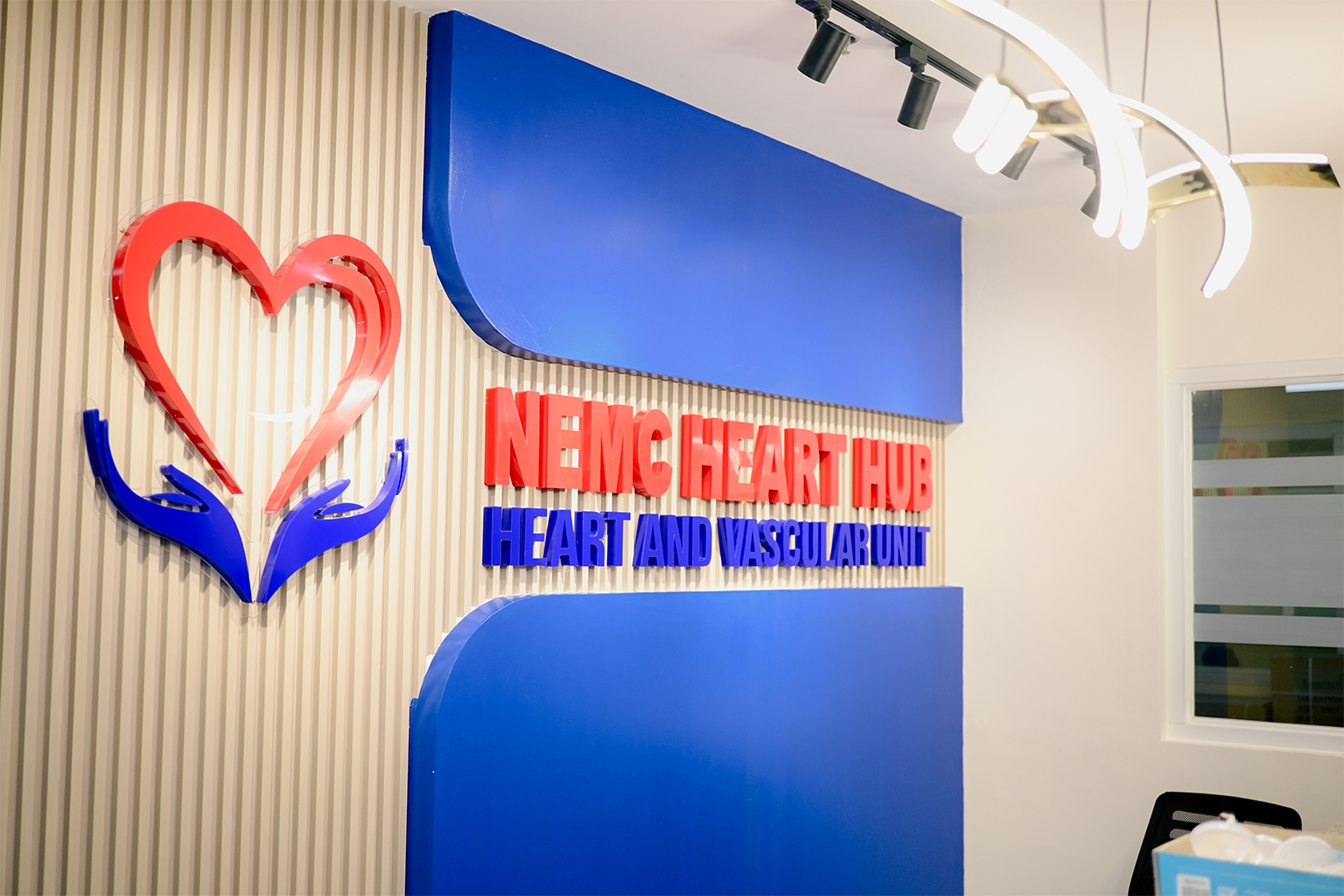 Concise version: "NEMC 5th anniversary logo featuring stylized number 5 with core values: Family, Integrity, Value, Excellence