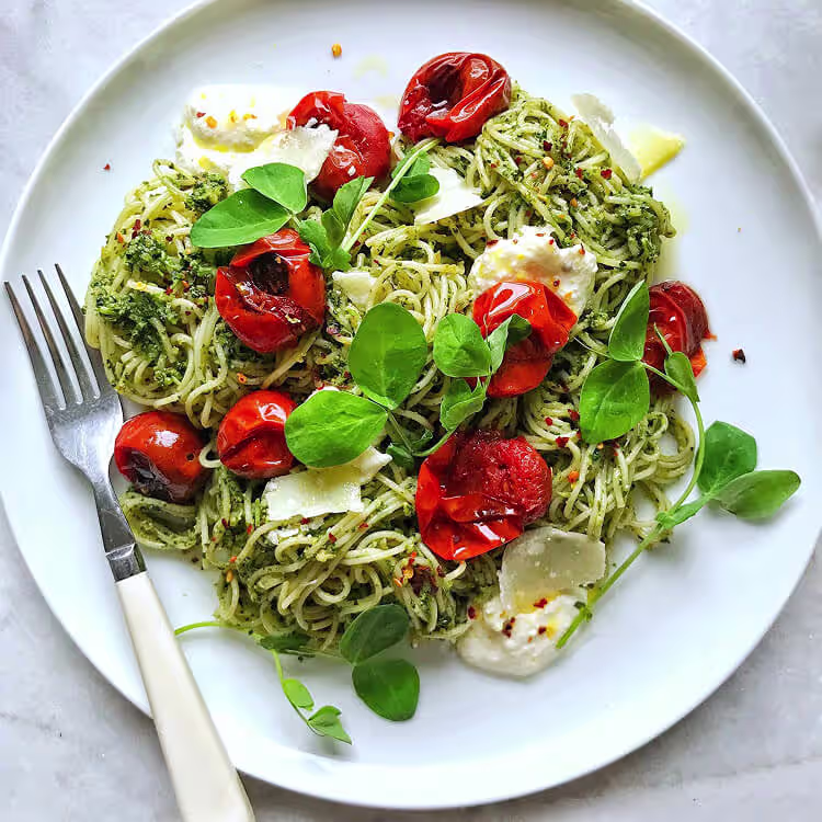 Pea Shoot Pesto Pasta