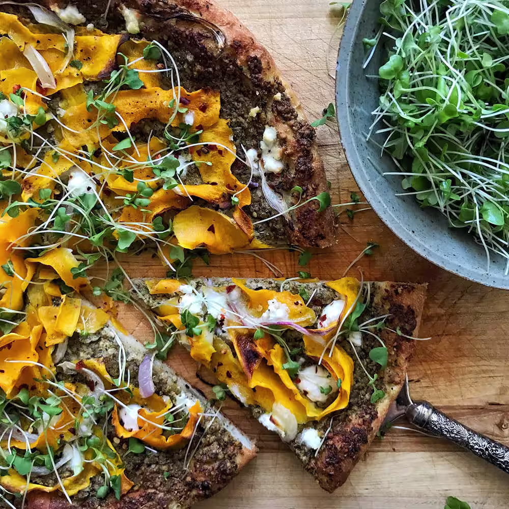 Butternut & Micro Broccoli Pesto Pizza
