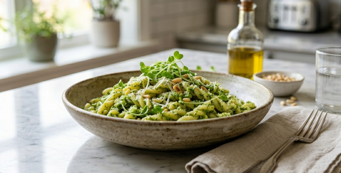 Micro Arugula Pesto Pasta