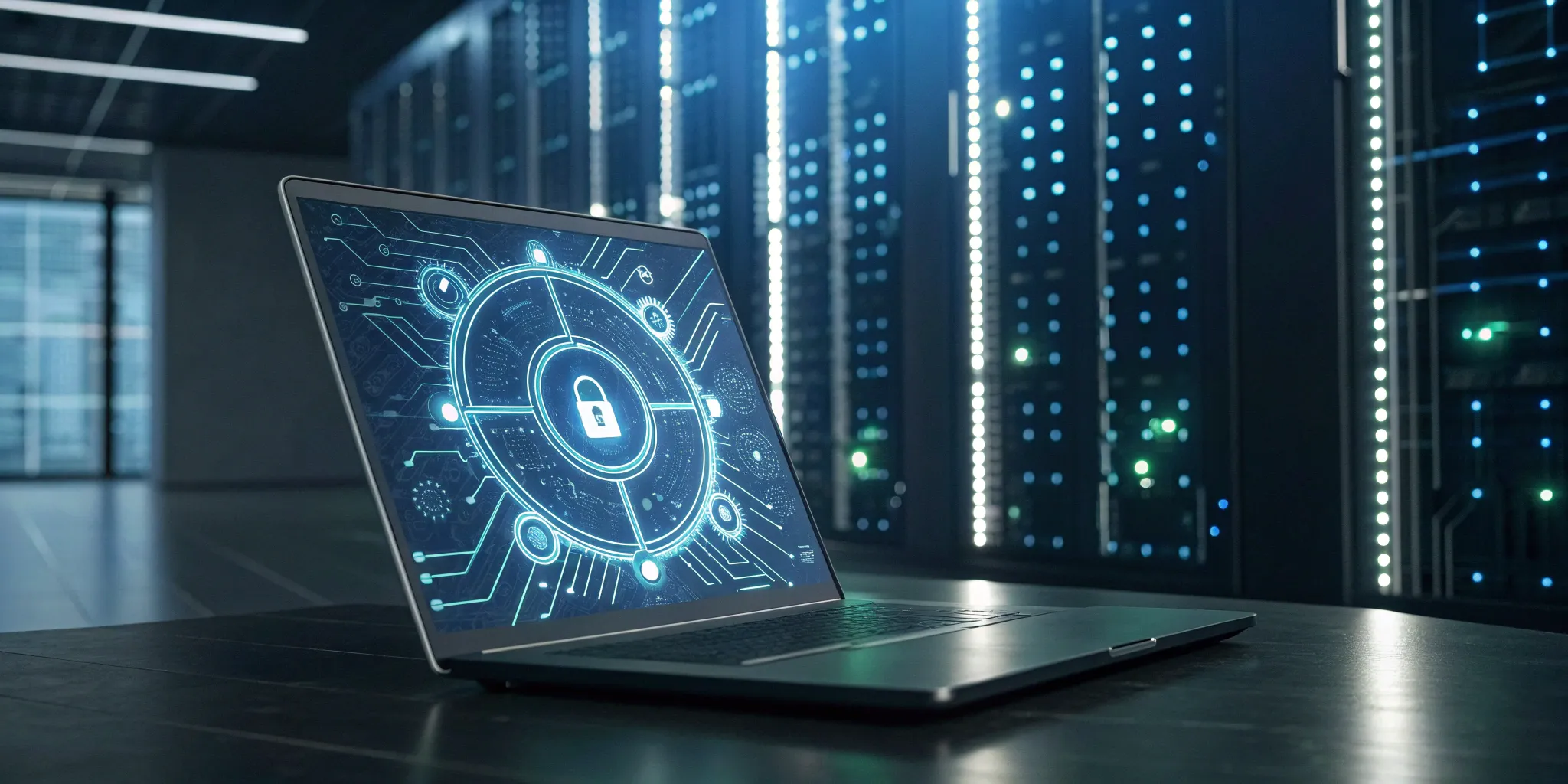 Smart contract failure: Laptop with digital lock icon.
