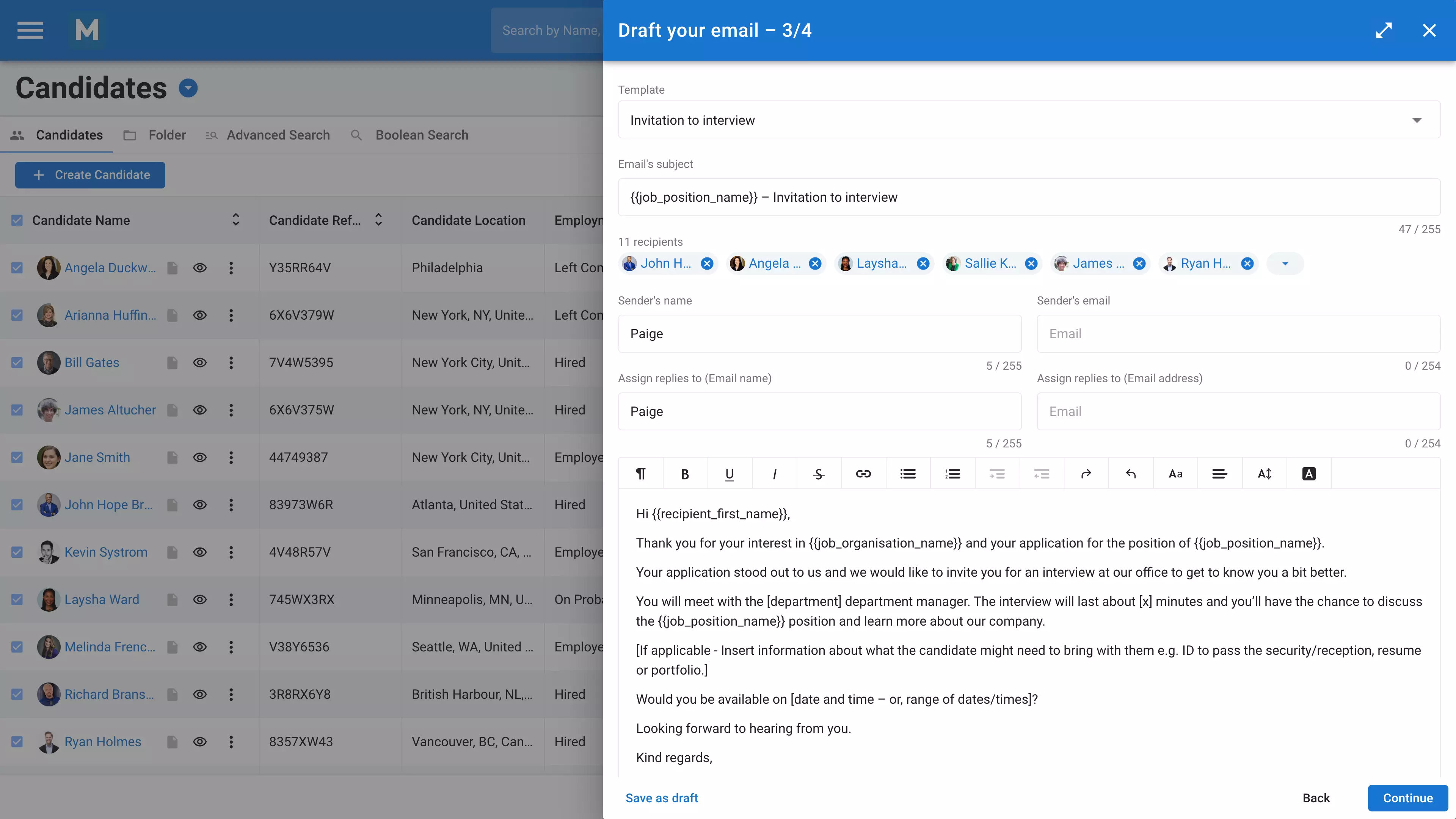 ATS software with email campaign management’ resume