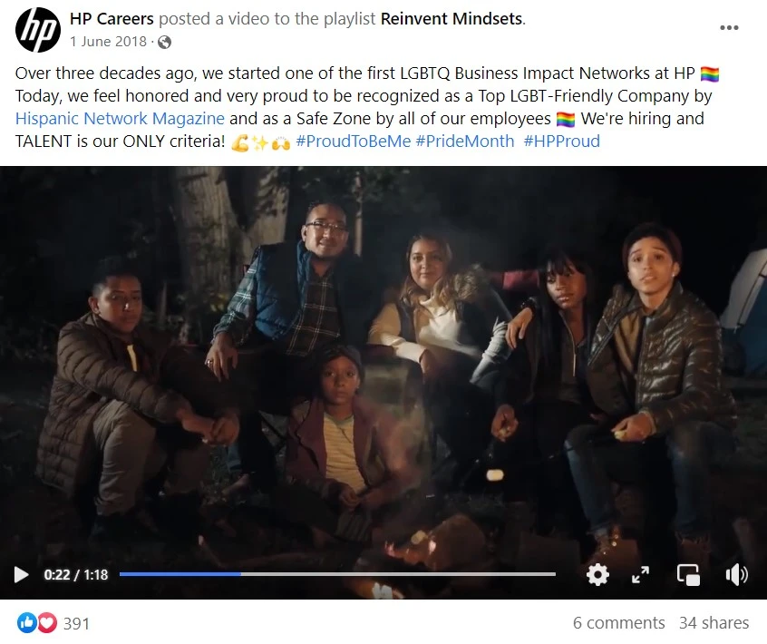 HP includes DE&I in its social media job posting.