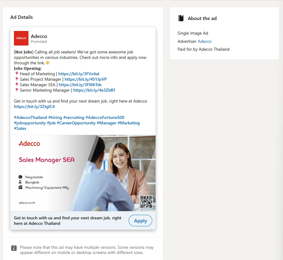 Adecco hiring ad example