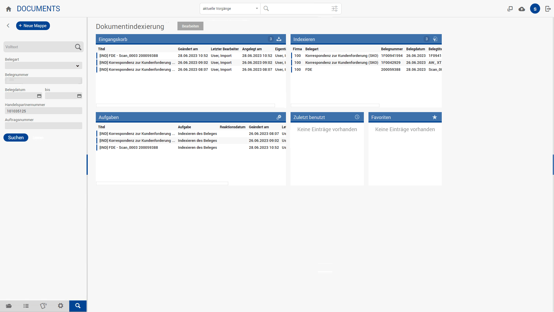 Suche im Dokumentenmanagementsystem Documents
