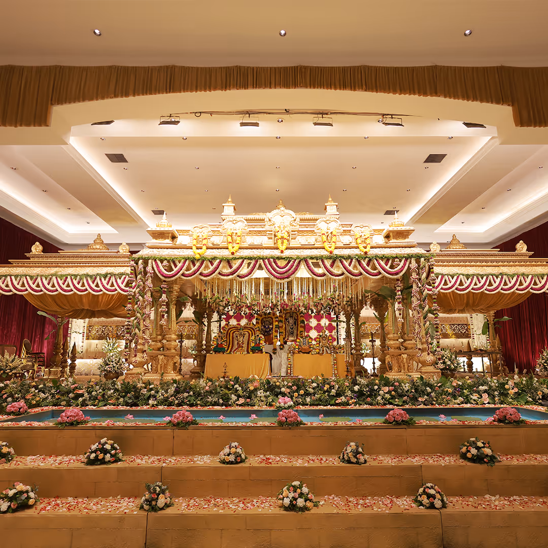 Heritage-inspired architecture with luxury banquet interiors.