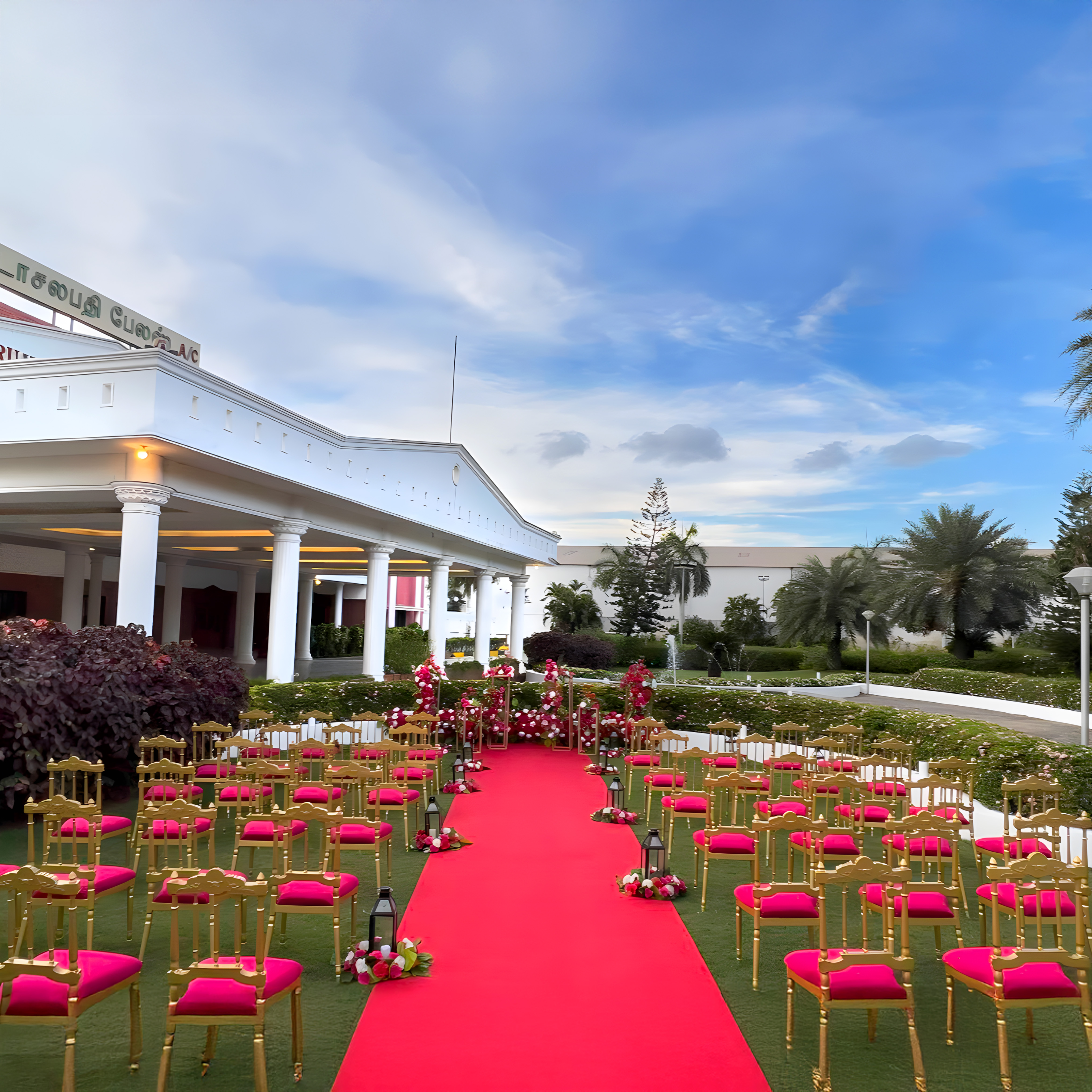 Royal wedding venue at Shrivaaru Palace, Chennai.