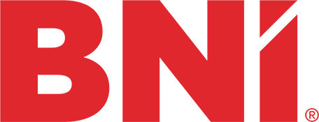 BNI logo in red text on a red background.