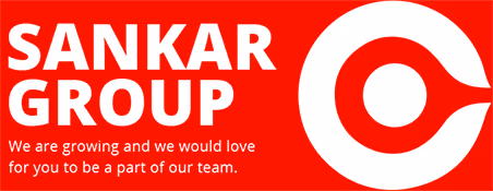 SANKAR GROUP logo with text stating, 'We are growing and we would love for you to be a part of our team' on a red background.