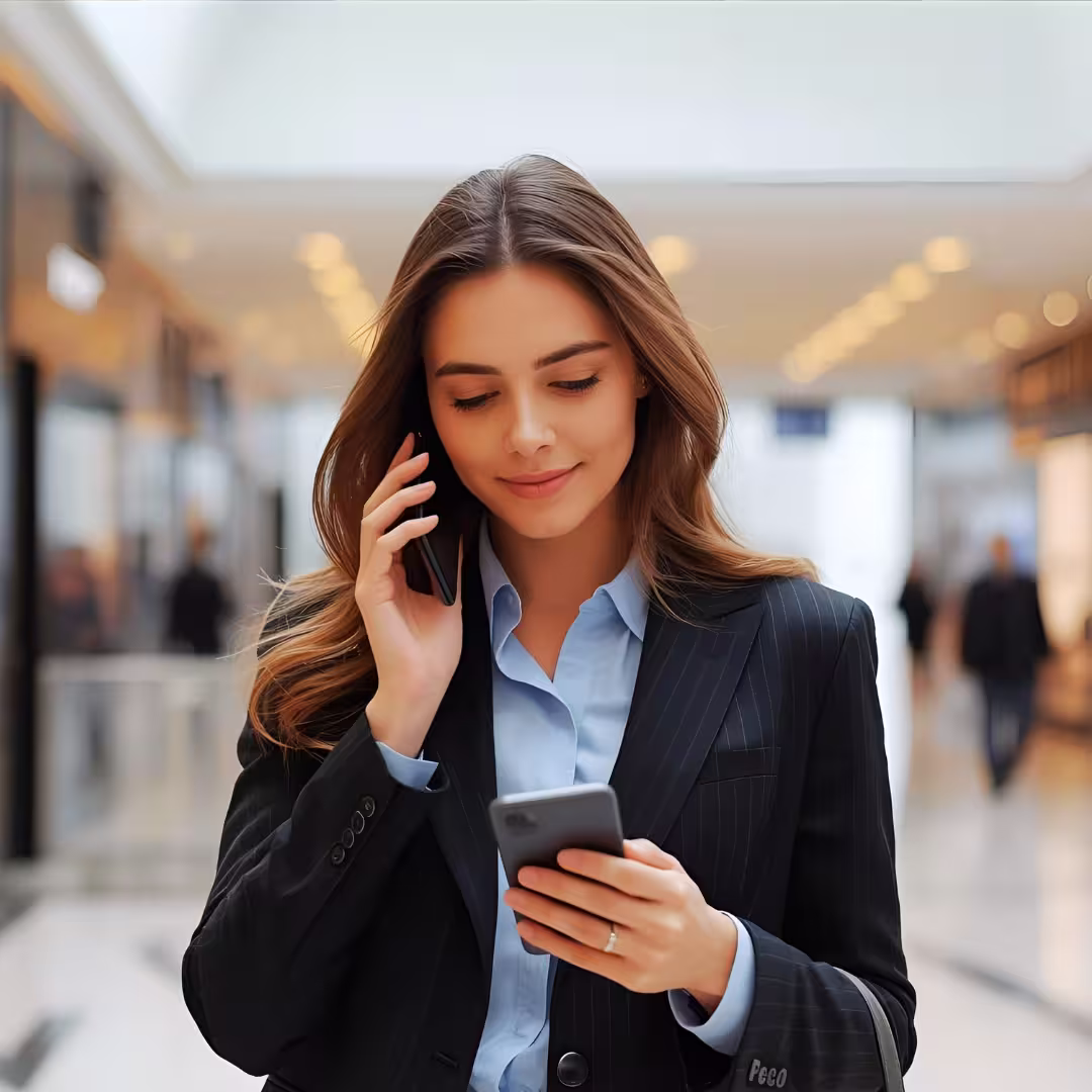 dame wie belt met een mobiele telefoon en op een mobiel haar agenda controleert. ze belt met KPN en vast mobiel integratie KPN EEN