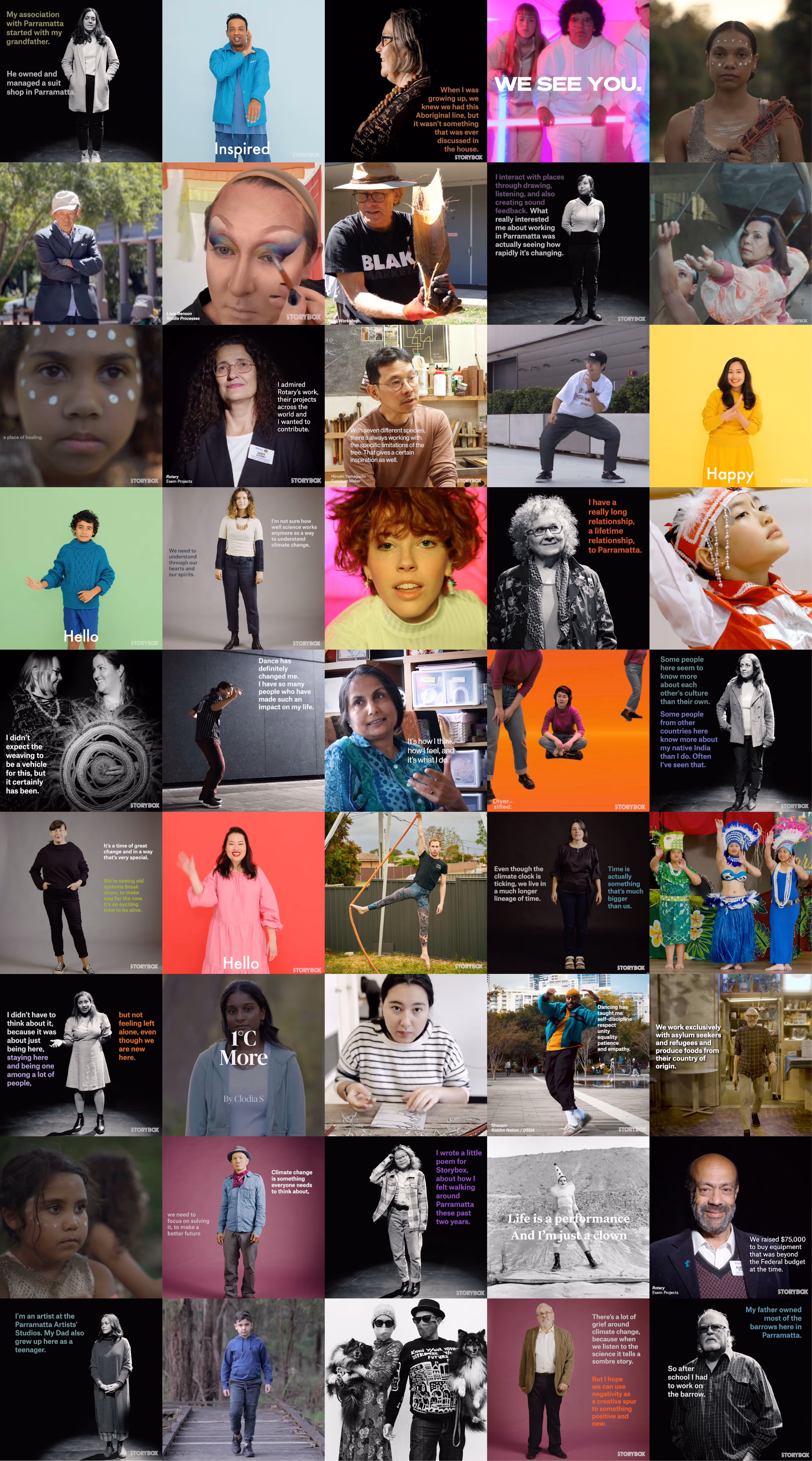A grid of STORYBOX community portraits