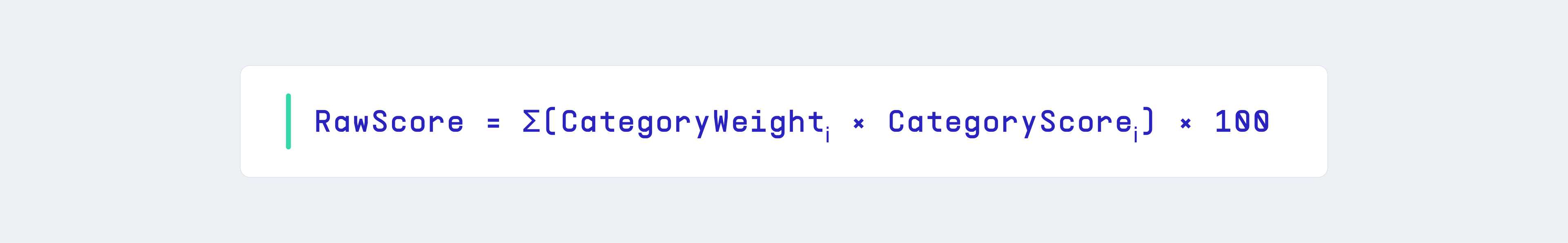 RawScore: weighted sum of category scores scaled to 0-100