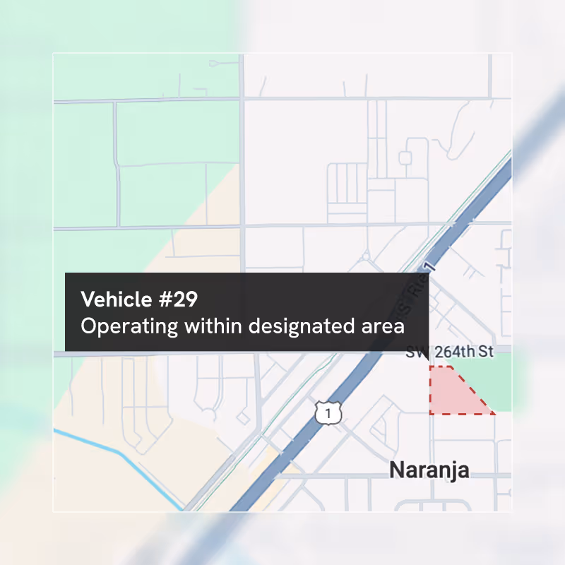 Map showing location and status of vehicle