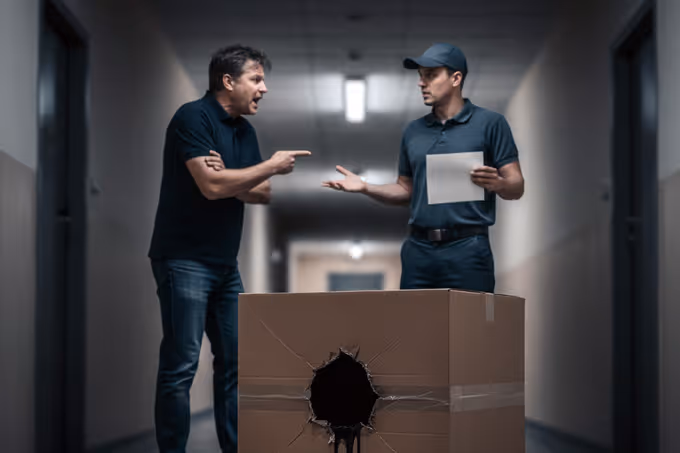customer and delivery man argueing