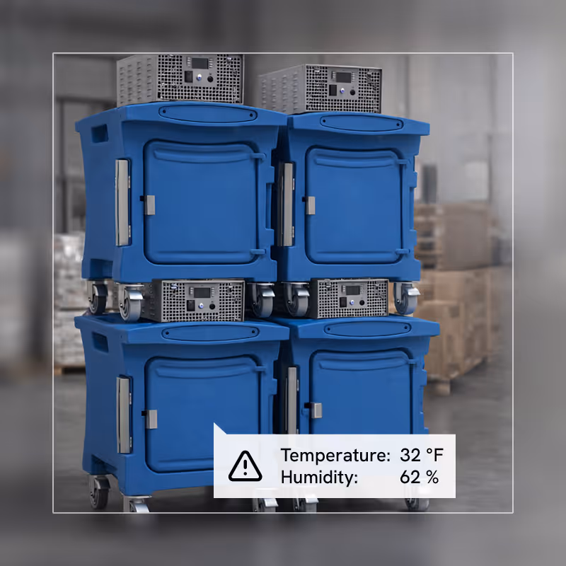 Hardware in warehouse reporting environmental temperature and humidity