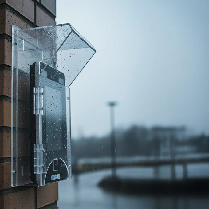 SYSDO 815 time and attendance terminal with a protective rain hood