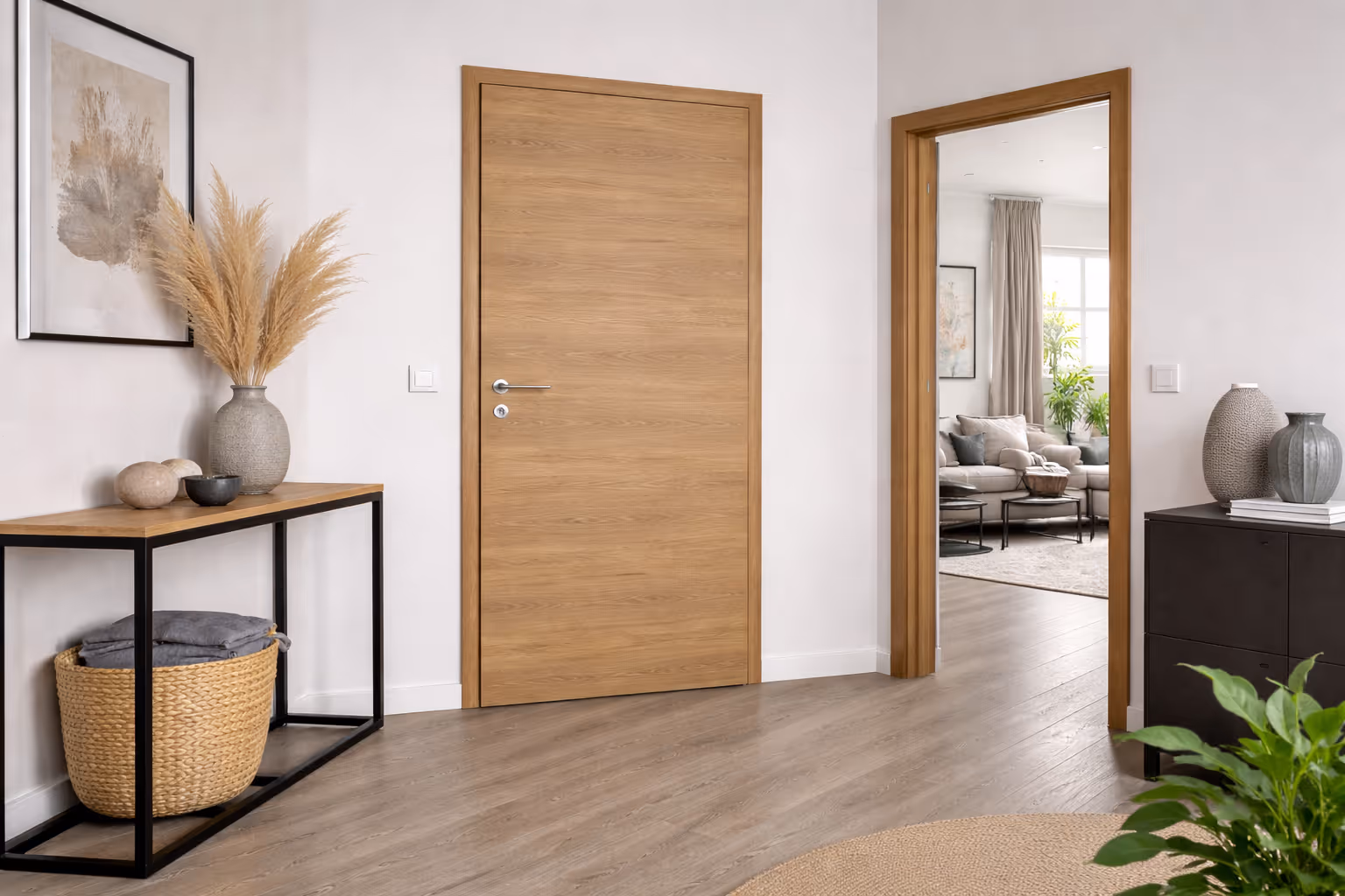 HPL-Innentüre in natürlicher Eiche, widerstandsfähige und pflegeleichte Design-Zimmertür für Neubau und Renovierung.