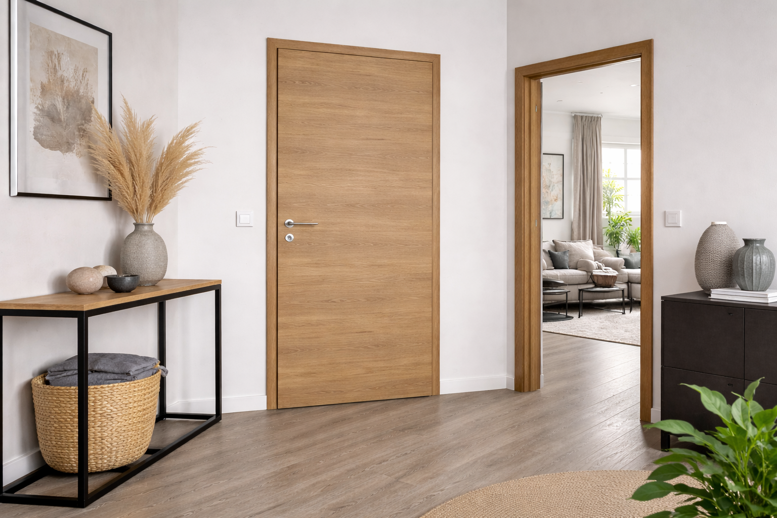 HPL-Innentüre in natürlicher Eiche, widerstandsfähige und pflegeleichte Design-Zimmertür für Neubau und Renovierung.