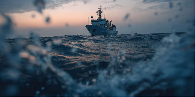 A large ship is sailing in the ocean.