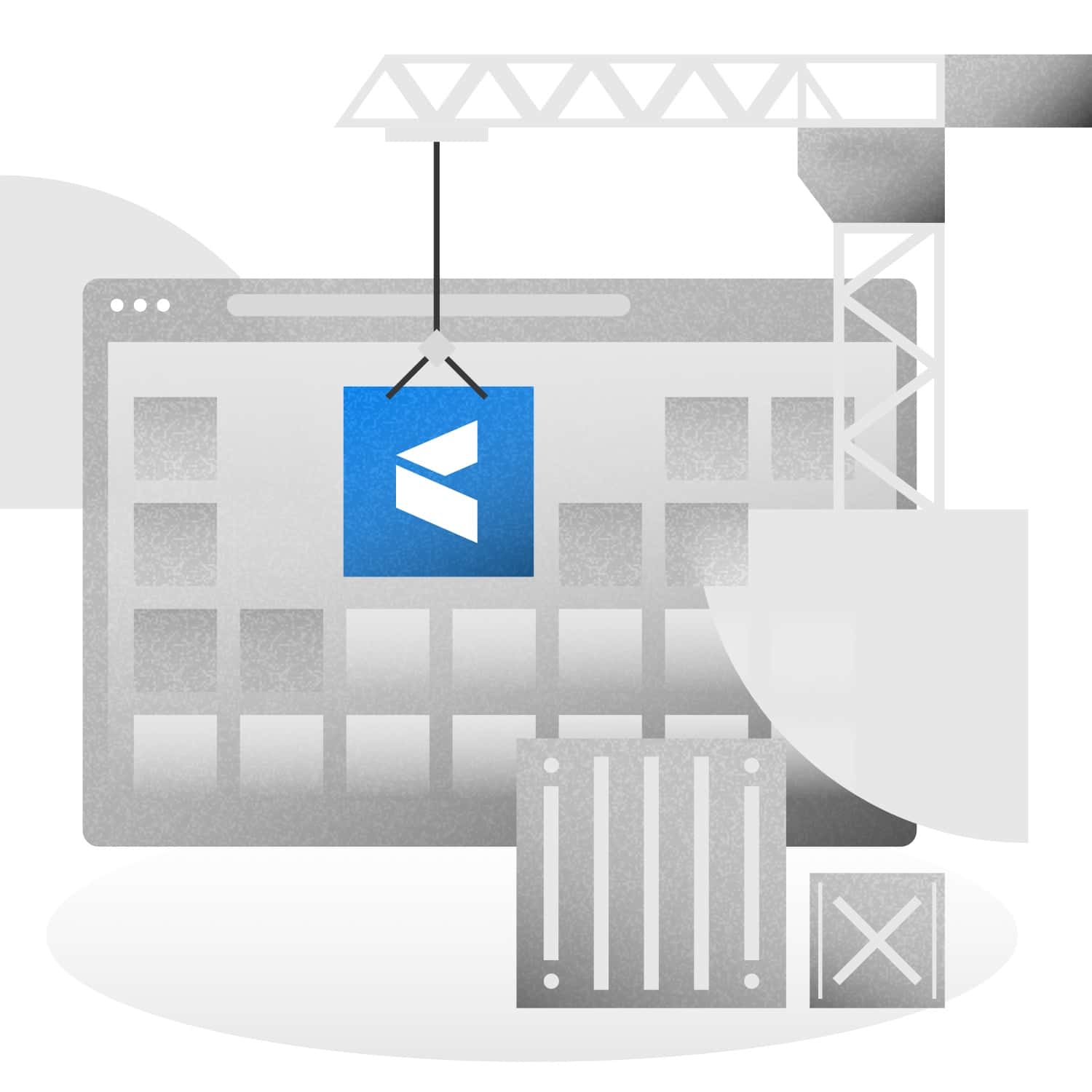 Illustration in which a crane builds a paperless document or form like a construction kit.