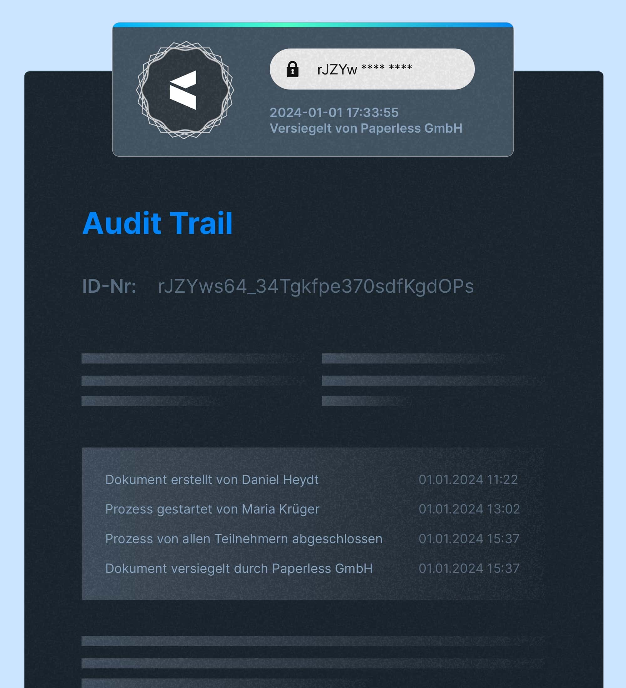 Paperless Dokumente und Formulare sind durch eine Audit Trail geschützt.