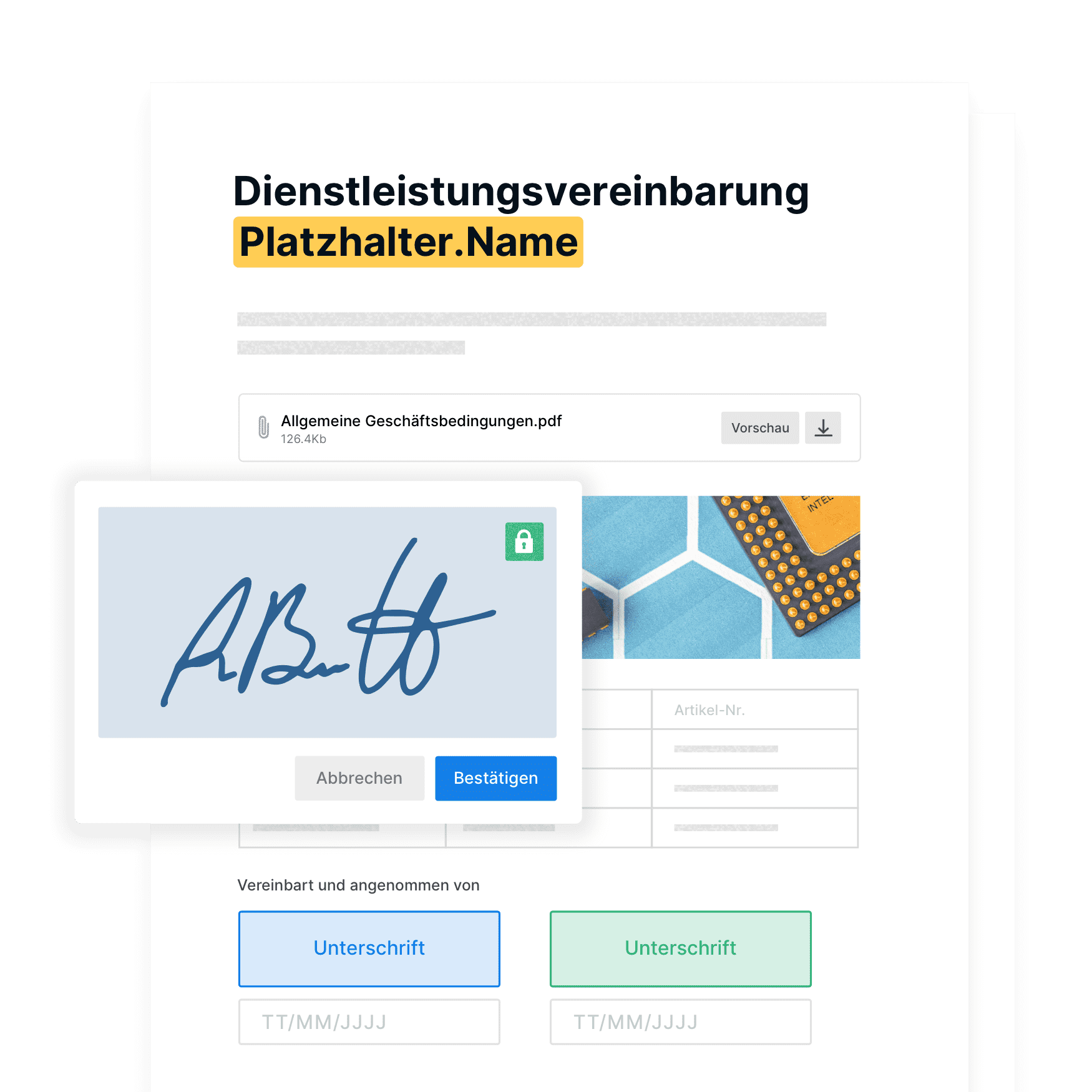 Mit Paperless erstellter Dienstleistungsvertrag