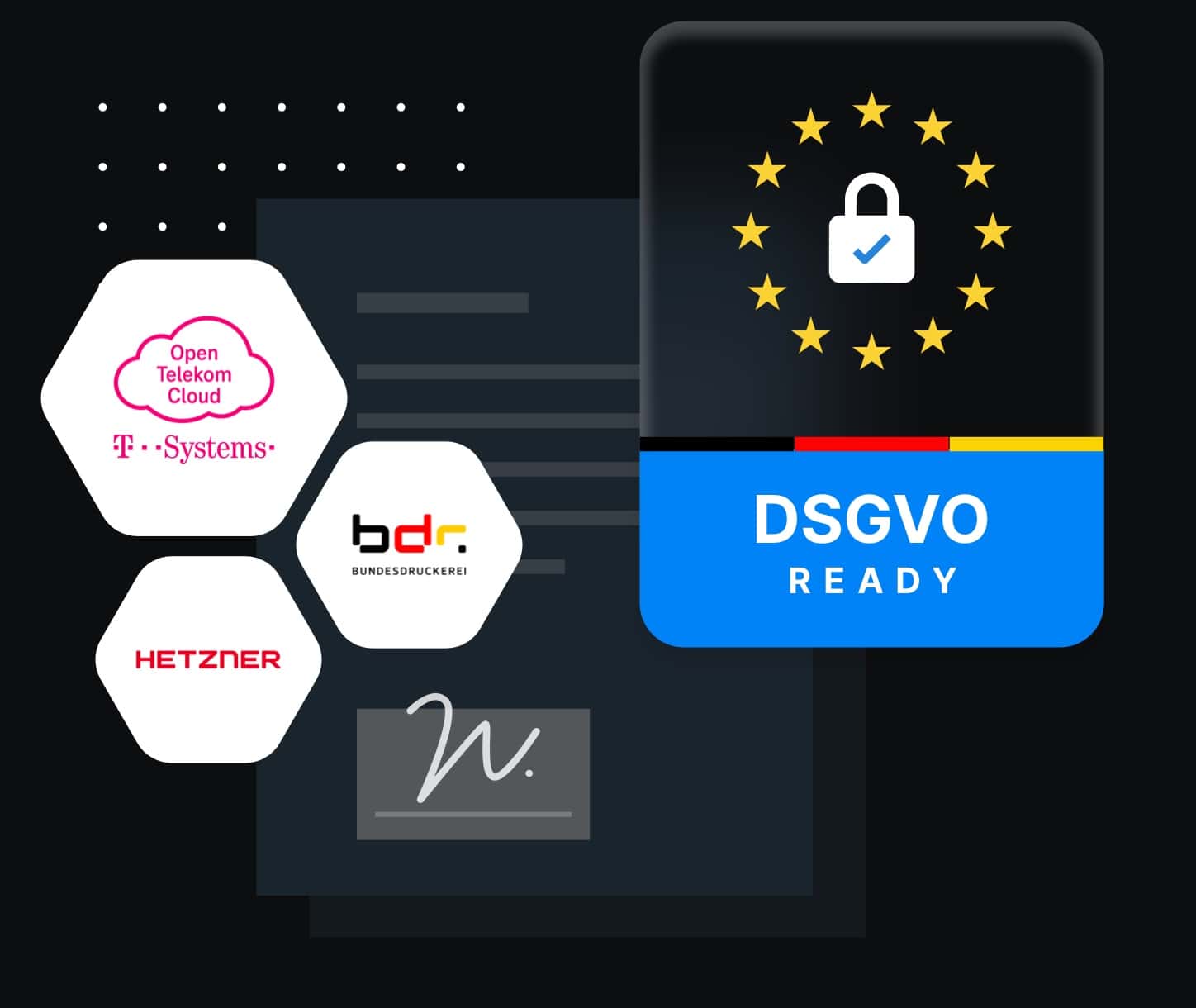 Schematisches Dokument. Darüber liegt eine DSGVO Zertifizierung.