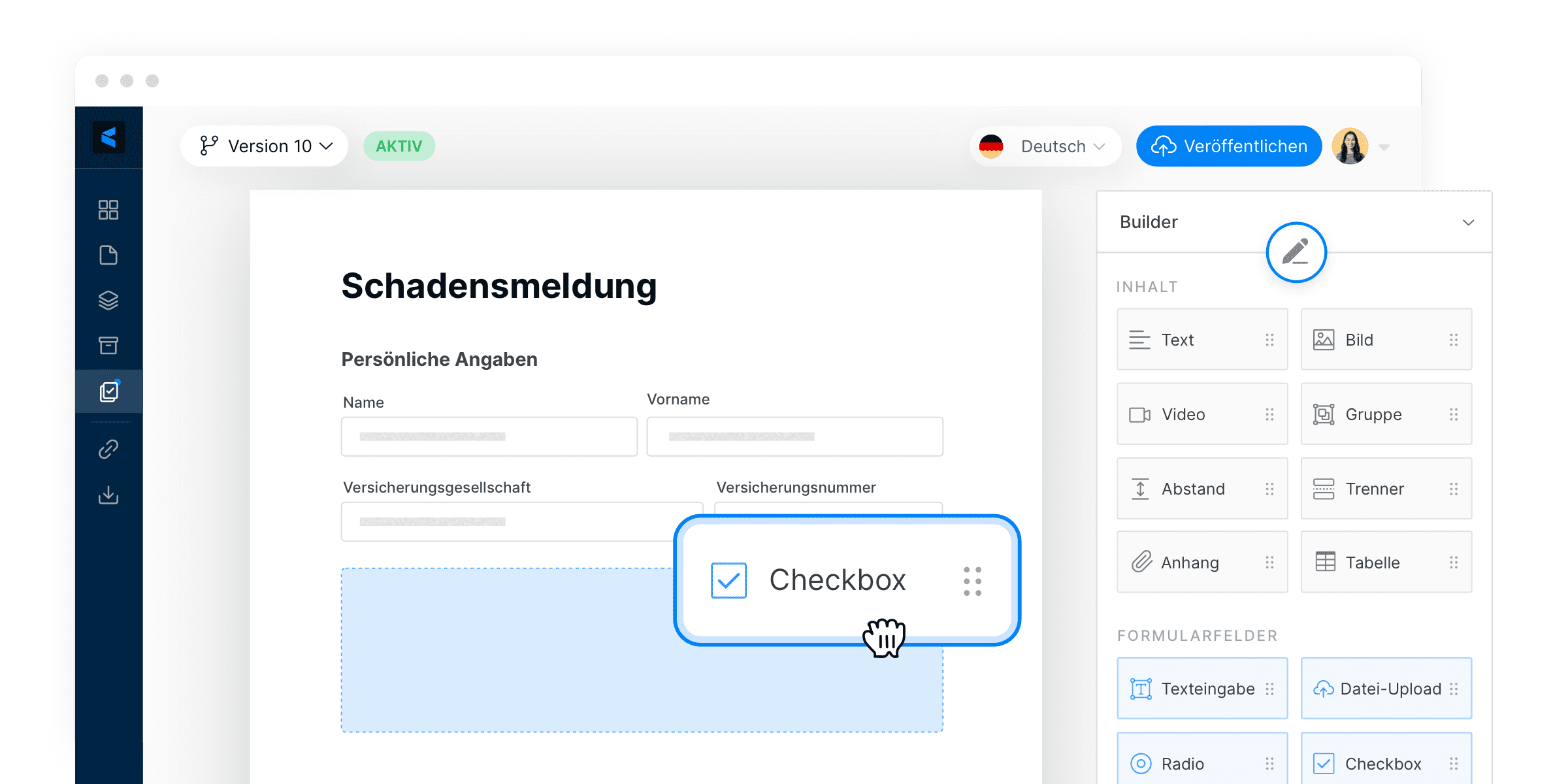 Paperless Oberfläche auf der Plattform. Es wird ein neues Feld in ein Dokument gezogen.