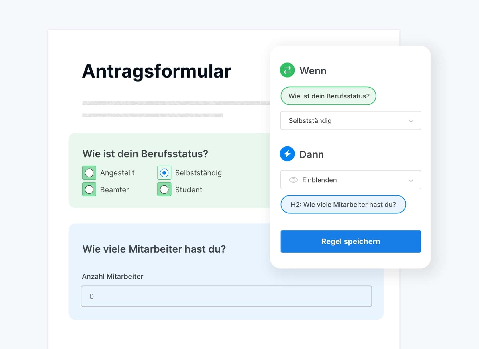Dynamische Formulare, die automatisch Felder je nach Antwortmöglichkeit erzeugen.