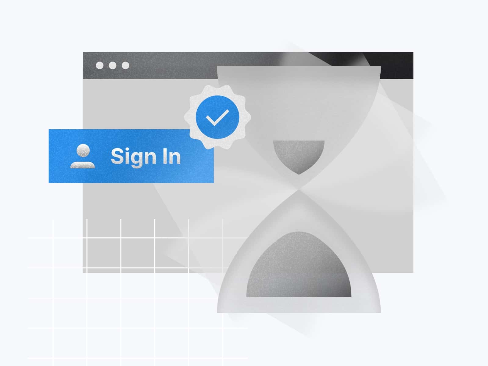 Illustration einer Sanduhr über einem Sign In Interface